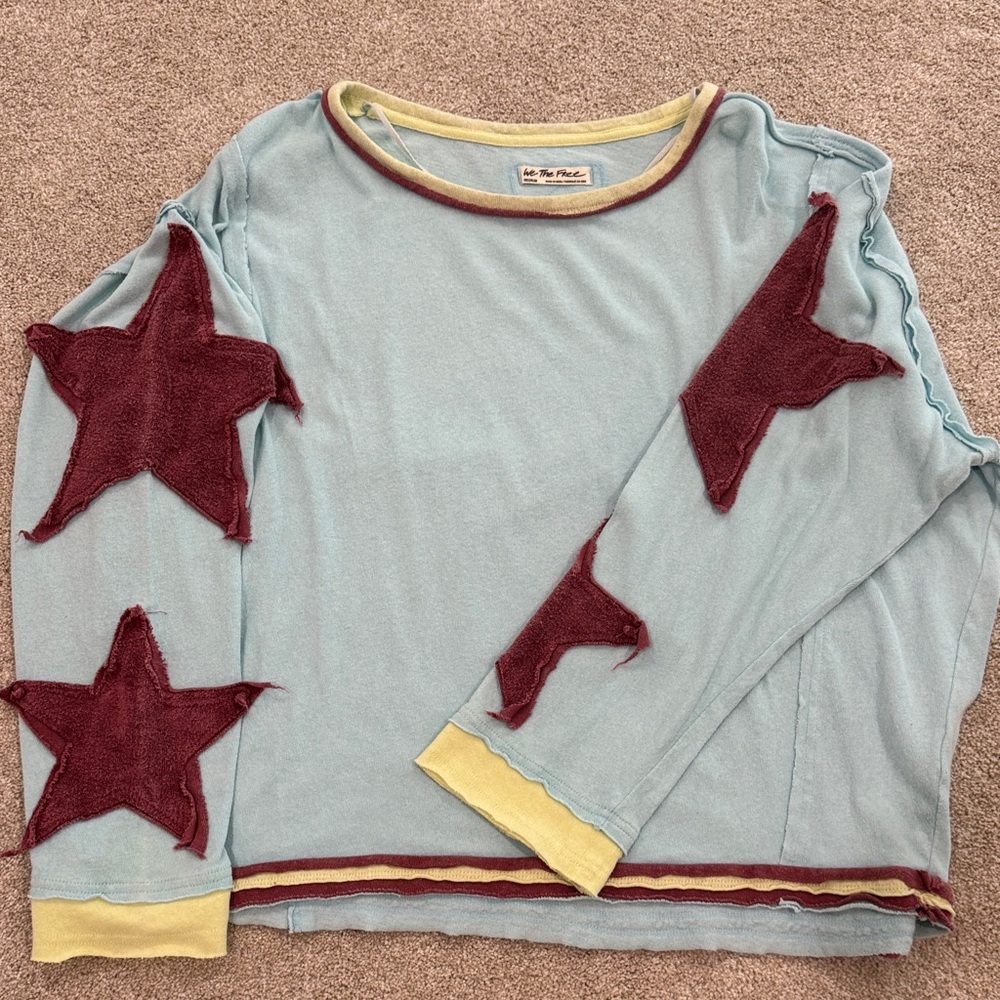 Free People Blue Star Patch Sweatshirt Size Medium
